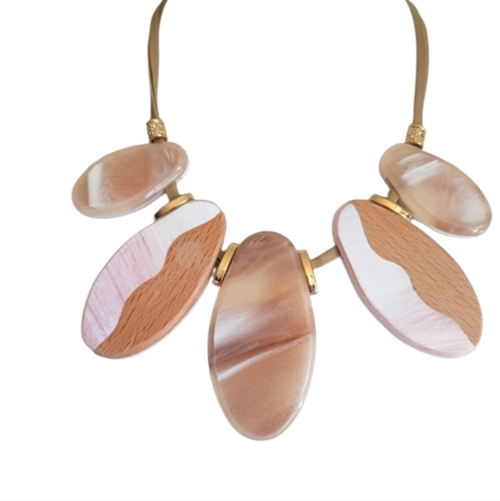 Cato Pink Gold Necklace Marble Oval Acrylic Statement Chunky Bold Boho Bib Gift